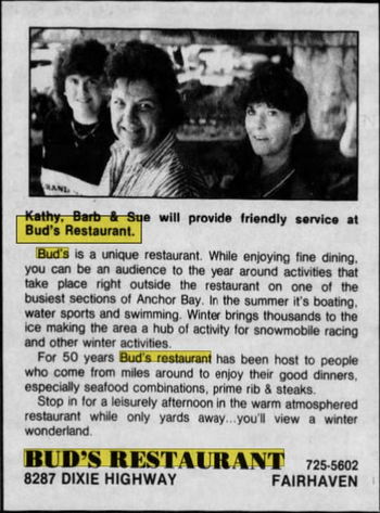 Bobby Macs Bayside Tavern & Grill (Buds Restaurant) - 25 Feb 1990 Ad